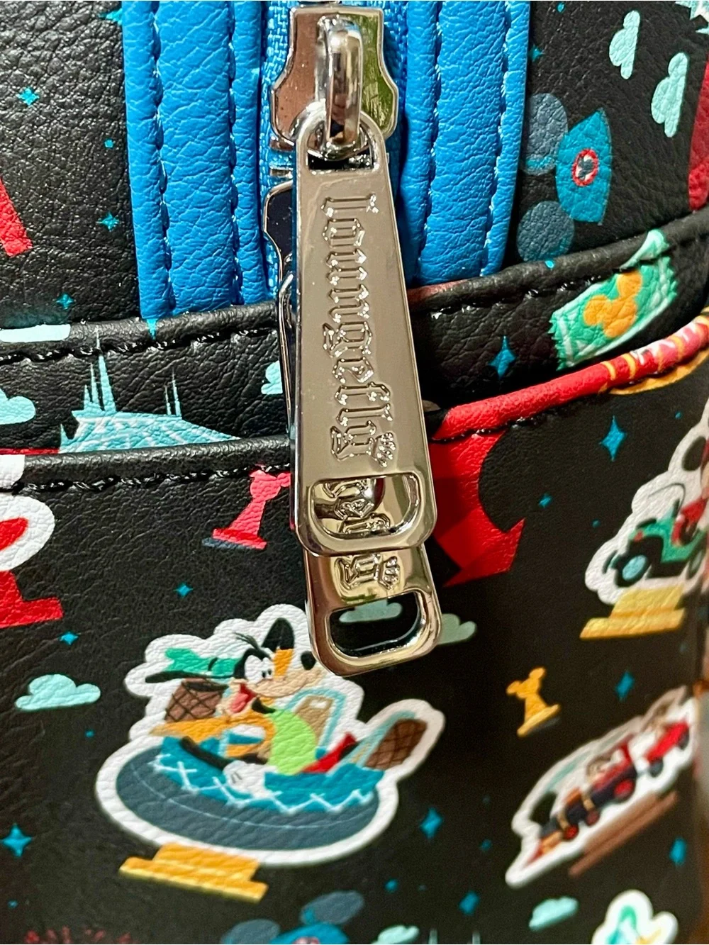Loungefly Disney Parks Black Mini Backpack with Bright Blue Trim
